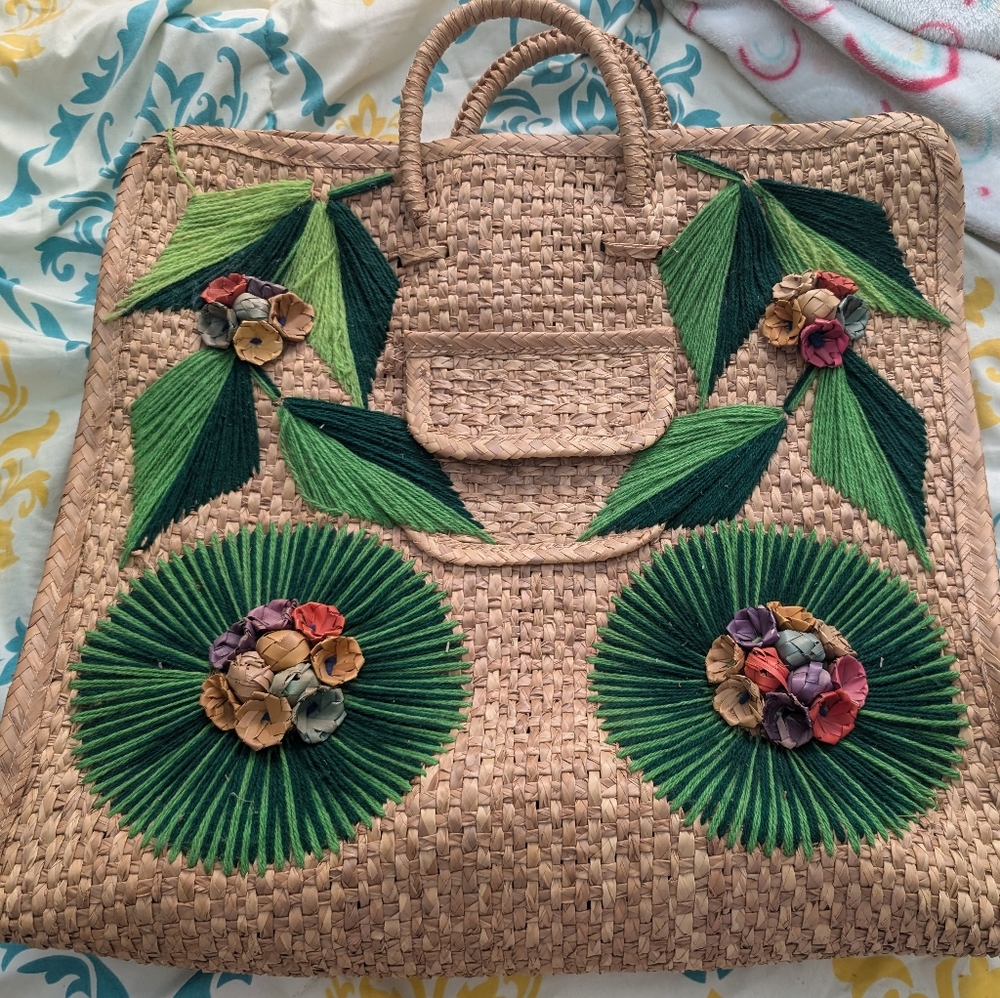 Vintage extra large hand woven shopper